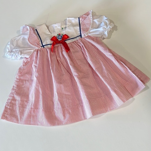 Vintage - unbranded, 18 month, red/white stripe sailor dress - Picture 1 of 5